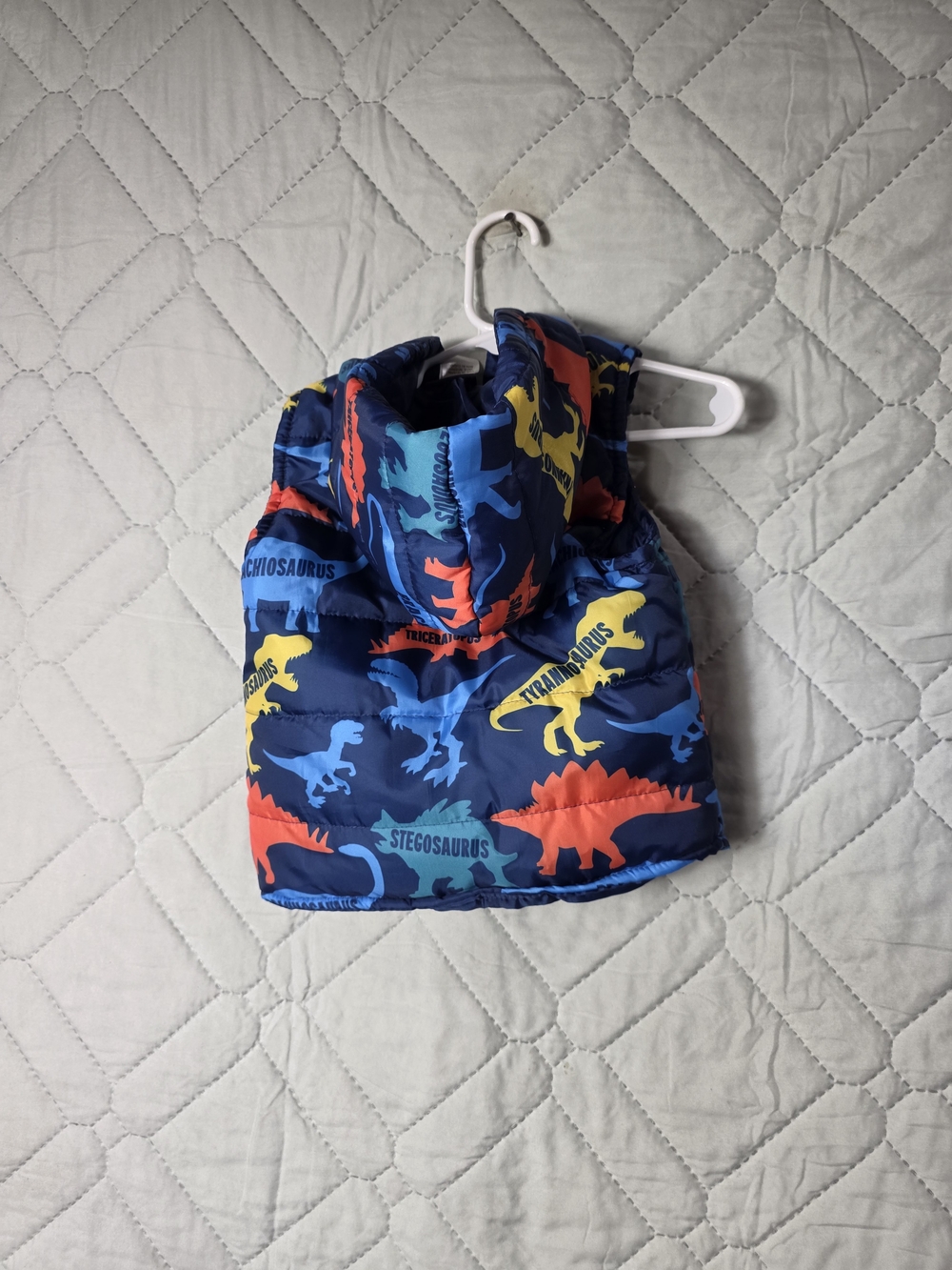 Kids Dinosaur Puffer Vest - Blue with Multicolor Dino Prints Sz 2T Hoodie